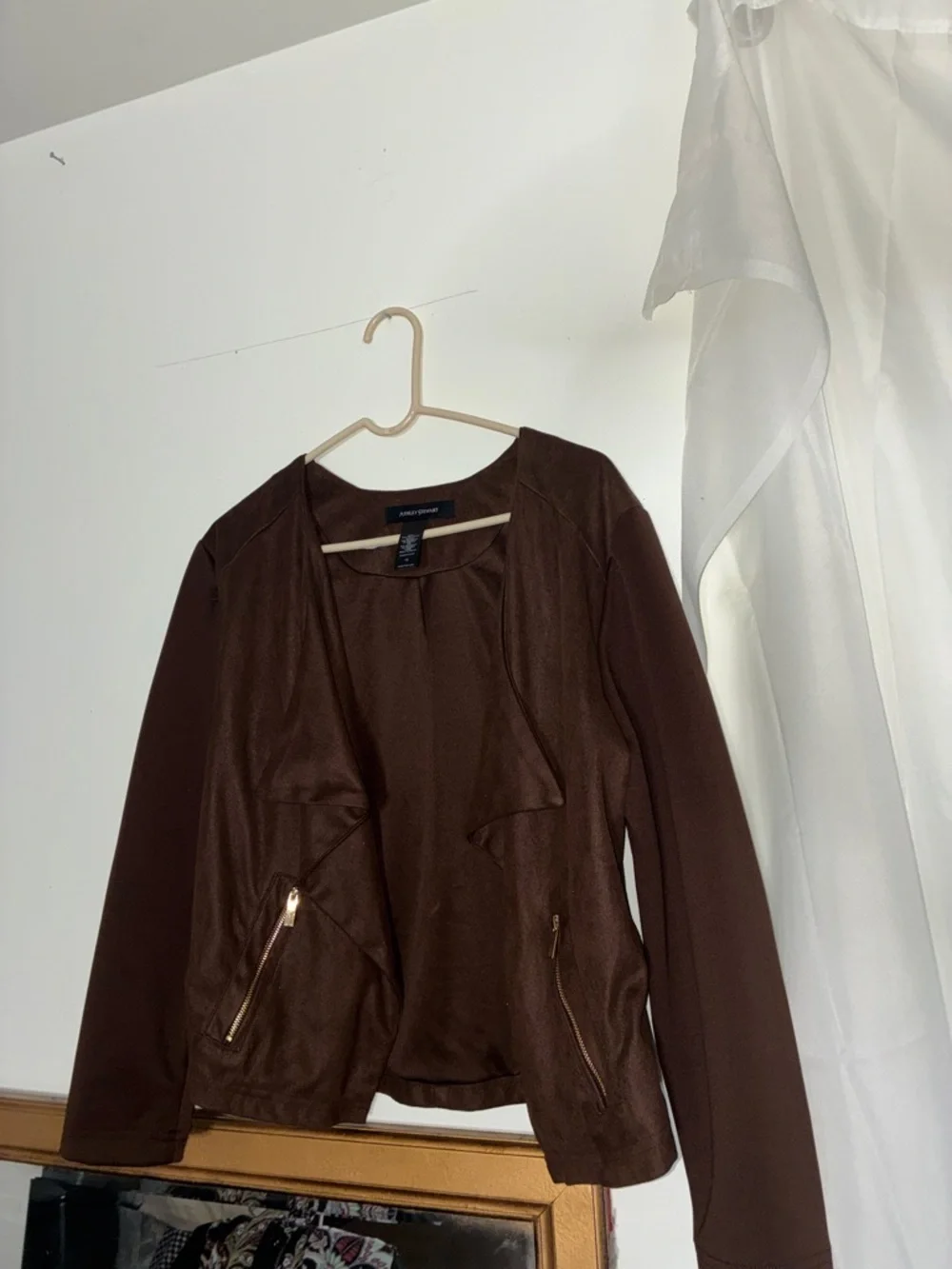 Ashley Stewart Brown Draped Open Front Jacket 16